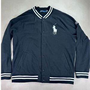 Polo Ralph Lauren Big Pony Varsity Baseball Jacket Black Snap Front Men's XL